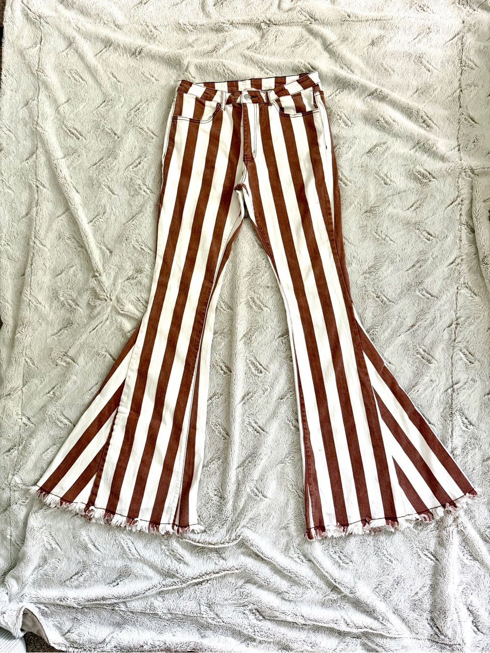 Saints & Hearts Brown White Striped Flare Jeans Bell Bottoms M